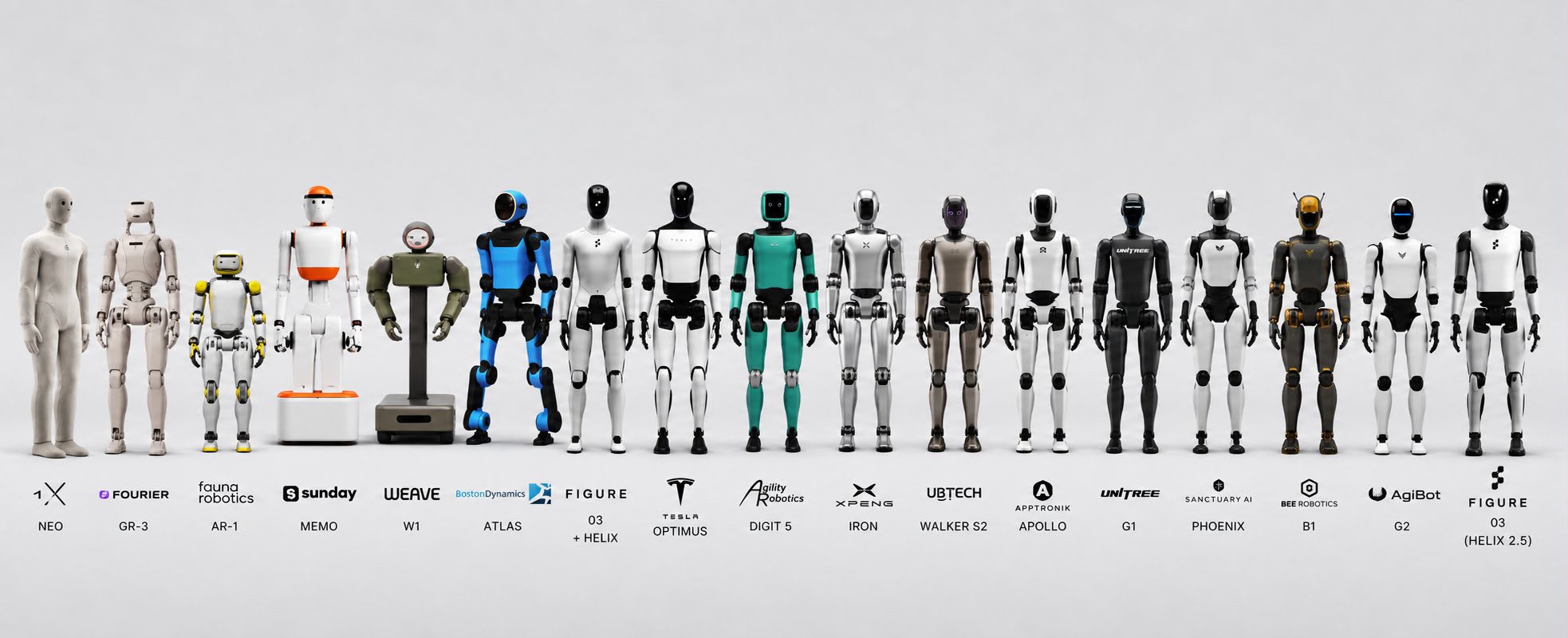 Panoramica dei robot umanoidi 2026 — una selezione di 15 modelli di 15 produttori